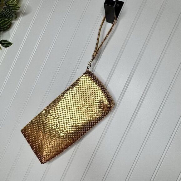 Vintage Gold Metal Mesh Evening Clutch Wristlet Zipper Closure - Picture 4 of 10